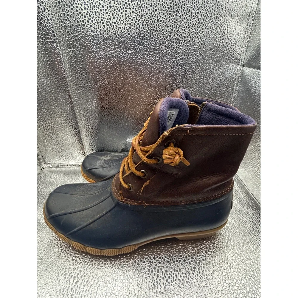 Sperry Saltwater Duck Boots Womens 7 Brown Navy Leather‎ Waterproof STS91175